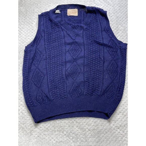 Vintage Brian MacNeil Navy Blue Acrylic Sweater Vest - Large - Picture 1 of 12
